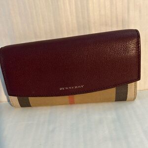 Burberry Porter Continental Burgundy Leather and Canvas Wallet